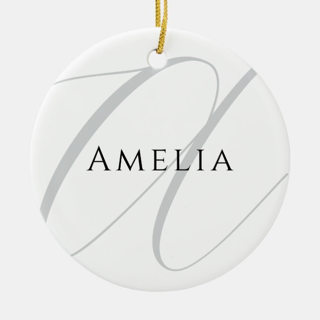Chic Name Monogram Initial Letter Calligraphy  Ceramic Tree Decoration (Front)