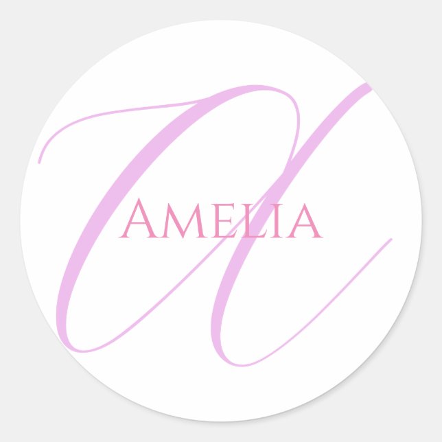 Chic Name Monogram Initial Letter Calligraphy  Classic Round Sticker (Front)