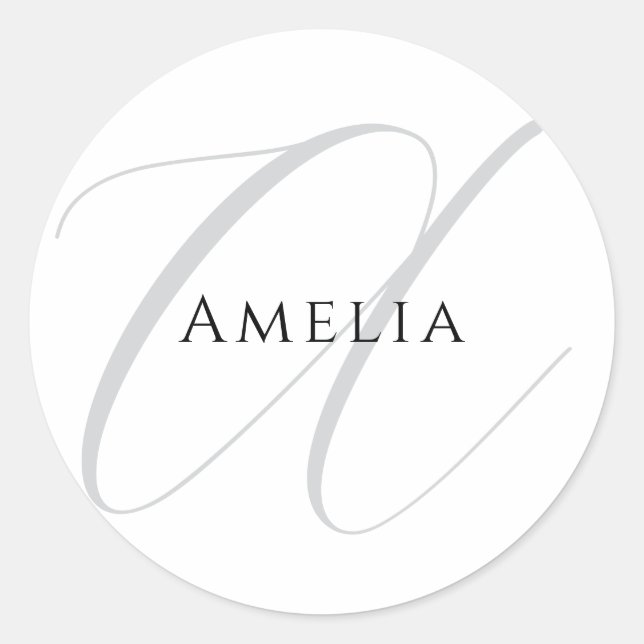 Chic Name Monogram Initial Letter Calligraphy  Classic Round Sticker (Front)