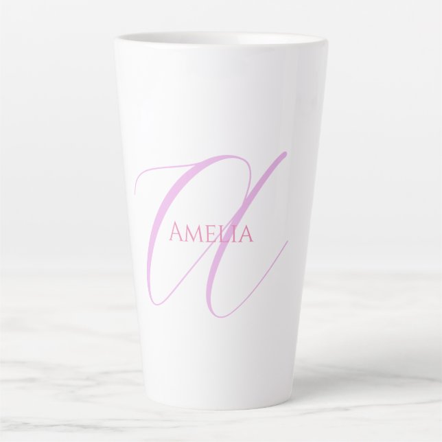Chic Name Monogram Initial Letter Calligraphy  Latte Mug (Front)