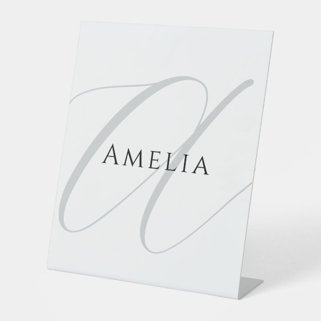 Chic Name Monogram Initial Letter Calligraphy  Pedestal Sign (Front)