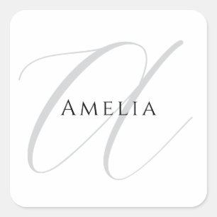 Chic Name Monogram Initial Letter Calligraphy  Square Sticker