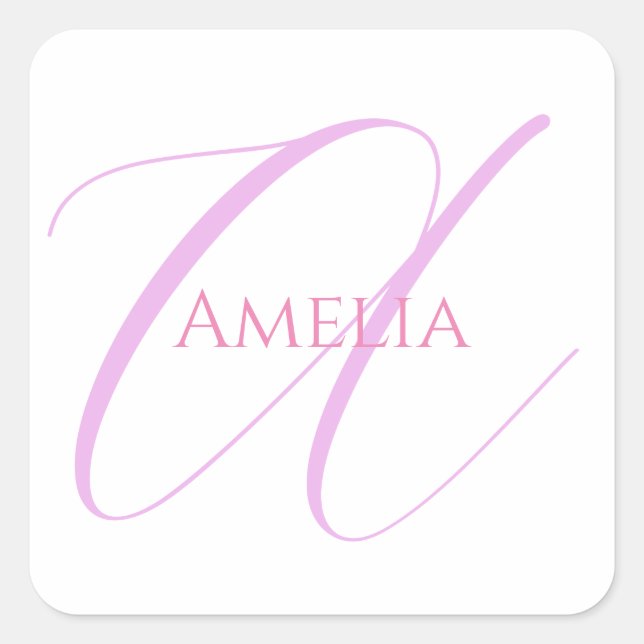 Chic Name Monogram Initial Letter Calligraphy  Square Sticker (Front)