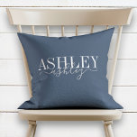 Chic Name Monogram Navy Blue Grey Elegant Cushion<br><div class="desc">Decorate your home in the latest trendy navy blue and grey colours with this dual name monogram pillow. Thank you so much for supporting our small business, we really appreciate it! We are so happy you love this design as much as we do, and would love to invite you to...</div>