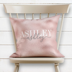Chic Name Monogram Rose Gold Gray Elegant Cushion