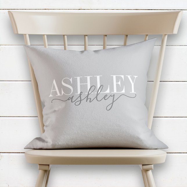 Chic Name Monogram White Gray Elegant Cushion (Creator Uploaded)