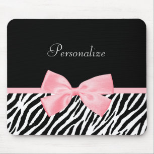 Chic Name Zebra Print Soft Girly Light Pink Ribbon Mouse Mat