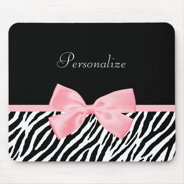 Chic Name Zebra Print Soft Girly Light Pink Ribbon Mouse Mat (Front)