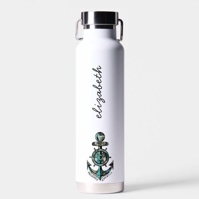 Chic Named Black & Blue Religiious Nautical Image Water Bottle (Front)