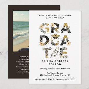 Chic Nature-Inspired Gold Graduate Photo Invitation