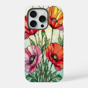 Chic nature lovers cute poppies stained Glass iPhone 15 Pro Case