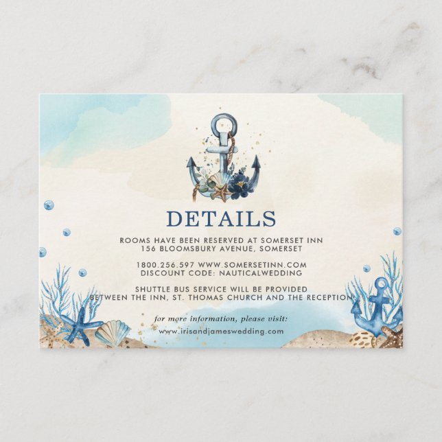 Chic Nautical Anchor Beach Modern Wedding  Enclosure Card (Front)