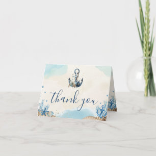 Chic Nautical Anchor Beach Modern Wedding Folded Thank You Card