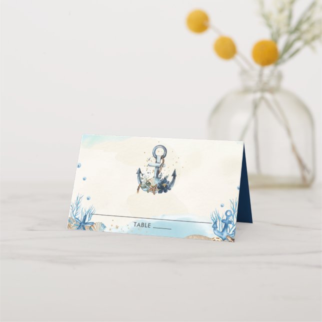 Chic Nautical Anchor Beach Modern Wedding Place Card (Front)