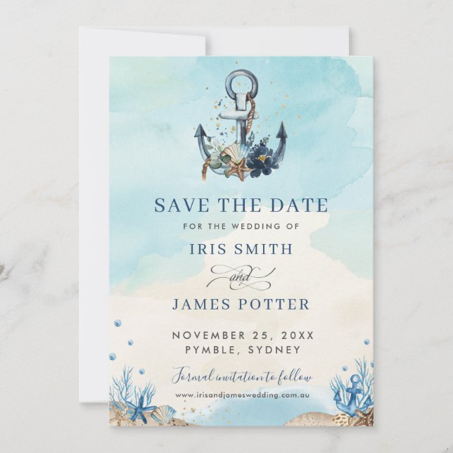 Chic Nautical Anchor Beach Modern Wedding Save The Date (Front)