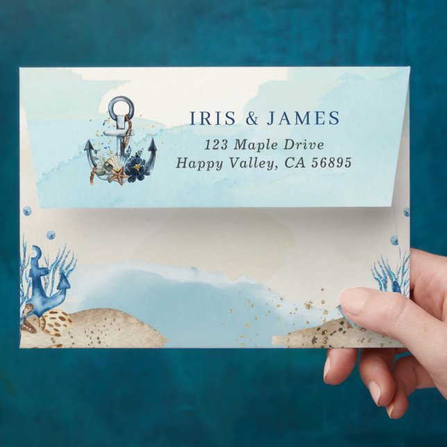 Chic Nautical Anchor Destination Beach Wedding  Envelope (Hand)