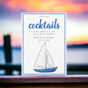 Chic Nautical Blue Ship Cocktail Party Invitation