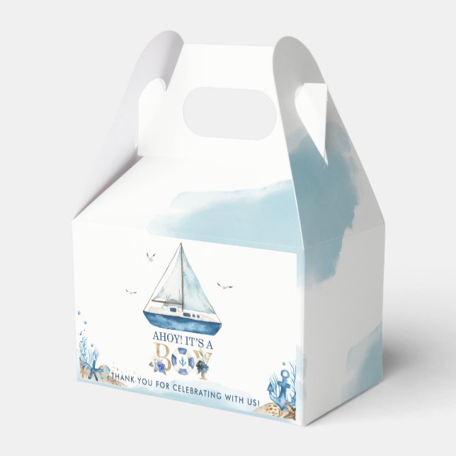 Chic Nautical Boat Ahoy It's a Boy Baby Shower  Fa Favour Box (Back Side)