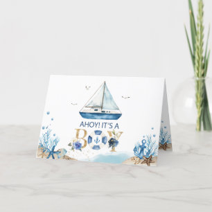 Chic Nautical Boat Ahoy It's a Boy Baby Shower Thank You Card