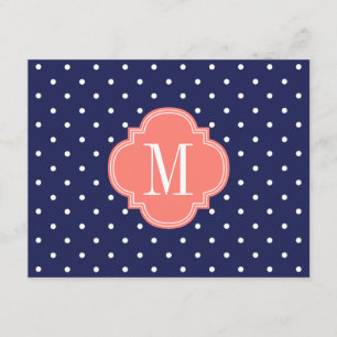 Chic Nautical Navy Polka Dots Coral Personalised Invitation