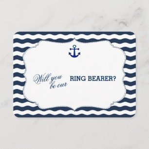 Chic Nautical Navy Waves BE MY RING BEARER Invitation