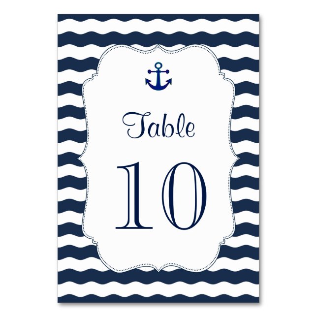 Chic Nautical Navy Wedding Table Number (Front)