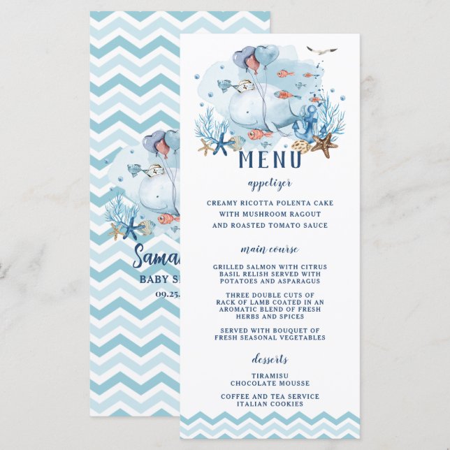 Chic Nautical Whale Blue Chevron Boy Baby Shower  Programme (Front/Back)