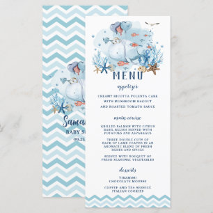 Chic Nautical Whale Blue Chevron Boy Baby Shower  Programme
