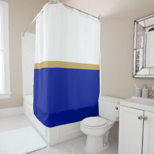 Chic Nautical White Royal Blue Banded Colour Block Shower Curtain
