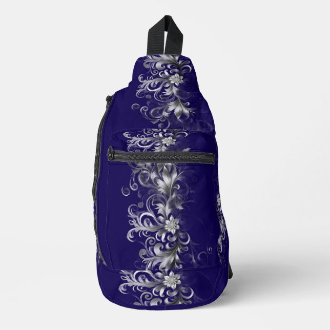 Chic Navy Abstract Everyday Sling Bag (Front)