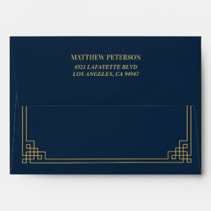 Chic Navy and Gold Art Deco Birthday Personalised Envelope