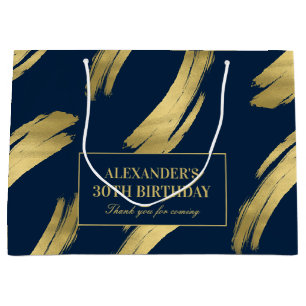 Chic Navy and Gold Foil Birthday Large Gift Bag