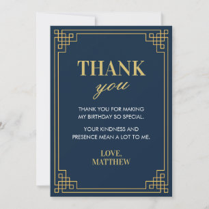 Chic Navy and Gold Gatsby Art deco Frame Thank You Card