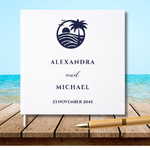 Chic Navy and White Palm Tree Coastal Wedding Guest Book