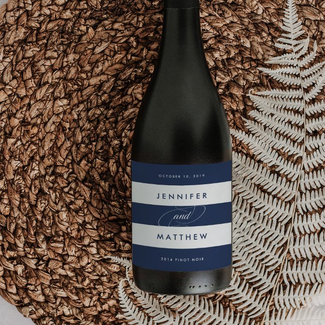 Chic Navy and White Stripe Wedding Wine Labels (Creator Uploaded)