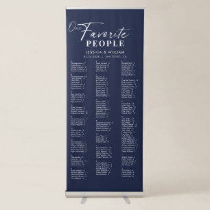 Chic Navy Blue Alphabetical Wedding Seating Chart Retractable Banner