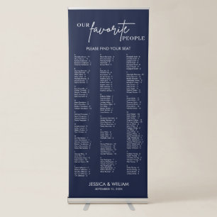 Chic Navy Blue Alphabetical Wedding Seating Chart Retractable Banner