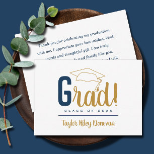 Chic Navy Blue and Gold Grad Cap Graduation Card