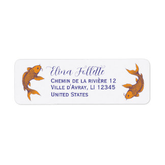 Chic Navy blue and orange Koi fish return address