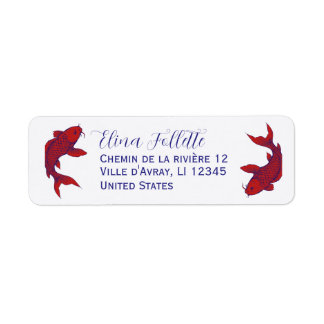 Chic Navy blue and red Koi fish return address