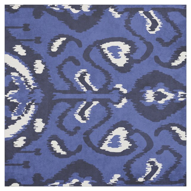Chic navy blue and white ikat tribal patterns fabric (Swatch)