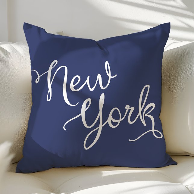 Chic Navy Blue and White New York Typography Cushion (Creator Uploaded)
