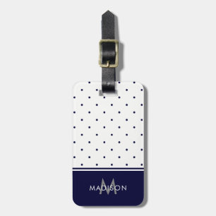 Chic Navy Blue and White Polka Dots Luggage Tag