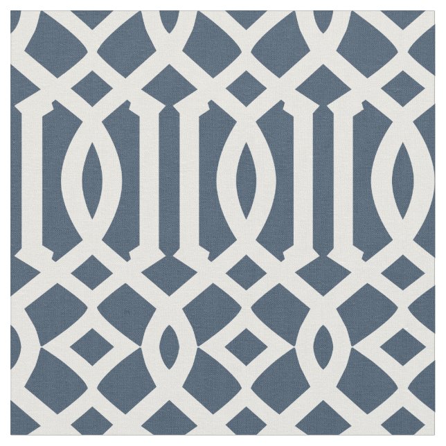 Chic Navy Blue and White Trellis Lattice Pattern Fabric (Close Up)