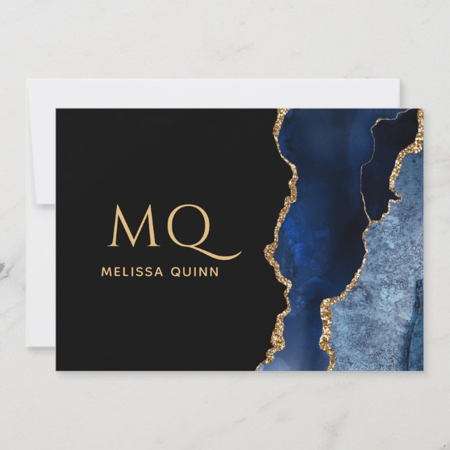Chic Navy Blue Black Gold Foil Agate  Card (Front)