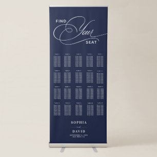 Chic Navy Blue Calligraphy Wedding Seating Chart Retractable Banner