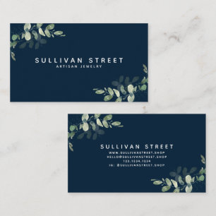 Chic Navy Blue Eucalyptus  Business Card
