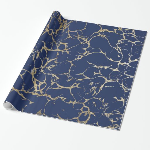 Image of Chic navy blue faux gold foil marble pattern Wrapping Paper