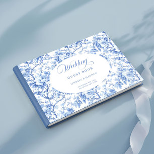 Chic Navy Blue Floral Toile Roses Guest Book