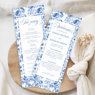 Chic Navy Blue Floral Toile Wedding Program Programme